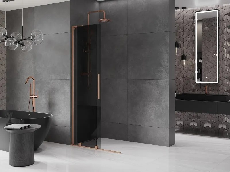 Mexen Velar L, posuvná sprchová zástena Walk-in 110 x 200 cm, 8mm šedé sklo, medená matná, 871-110-003-43-65