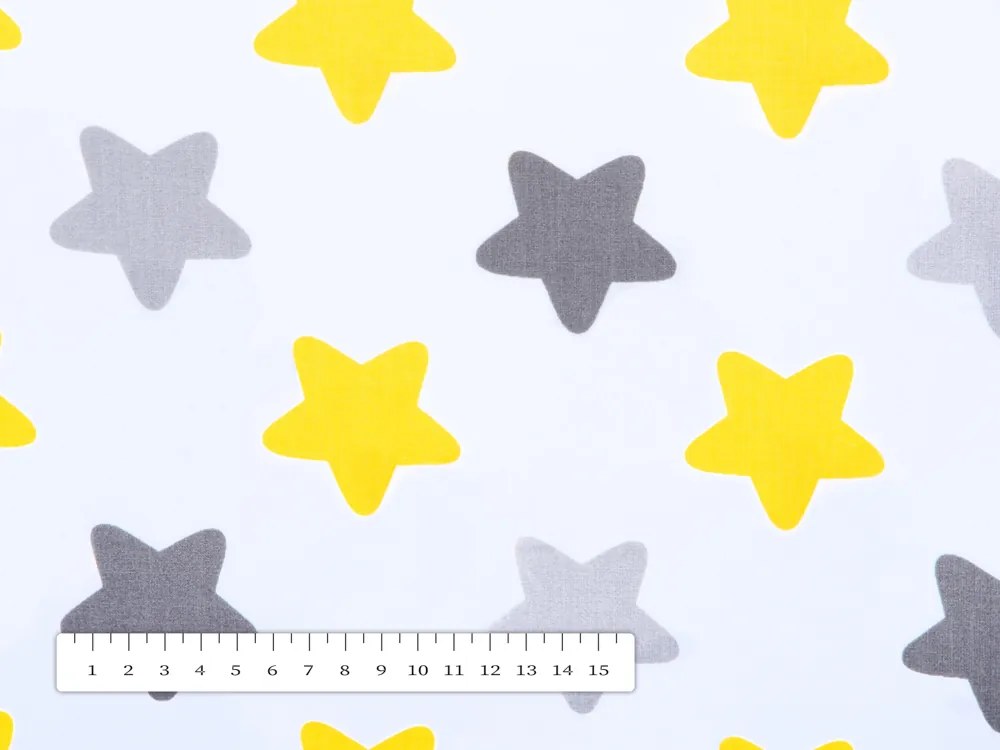 Biante Detský bavlnený okrúhly obrus Sandra SA-203 Žlto-sivé hviezdy Ø 140 cm