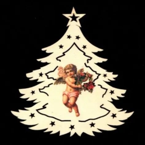 AMADEA Drevená ozdoba farebná stromček s anjelom 12 cm