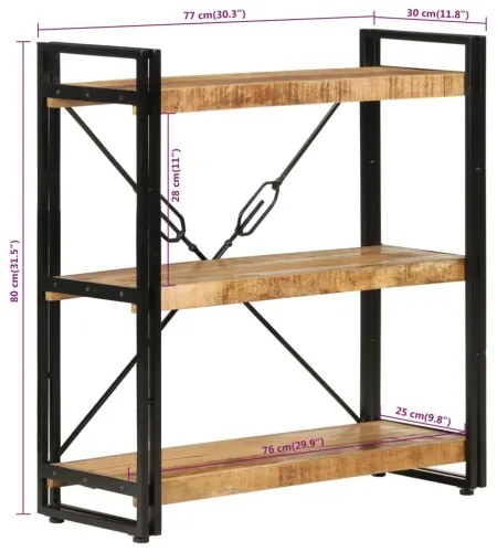 vidaXL Knižnica s 3 policami 77x30x80 cm mangovníkový masív a železo-