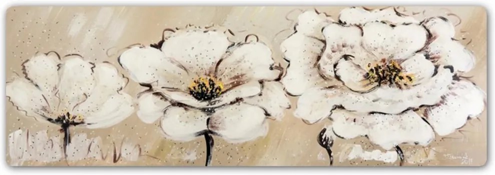 CARO Kovový obraz - Three White Flowers 50x20 cm