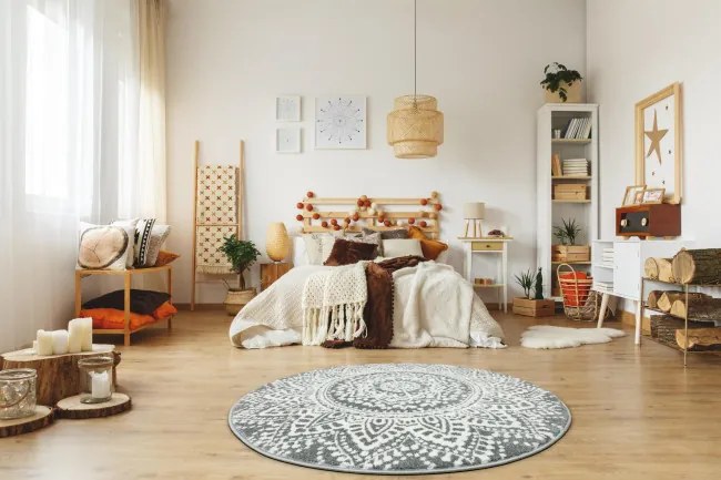 Koberec Lima G757A mandala, krémový / sivý kruh