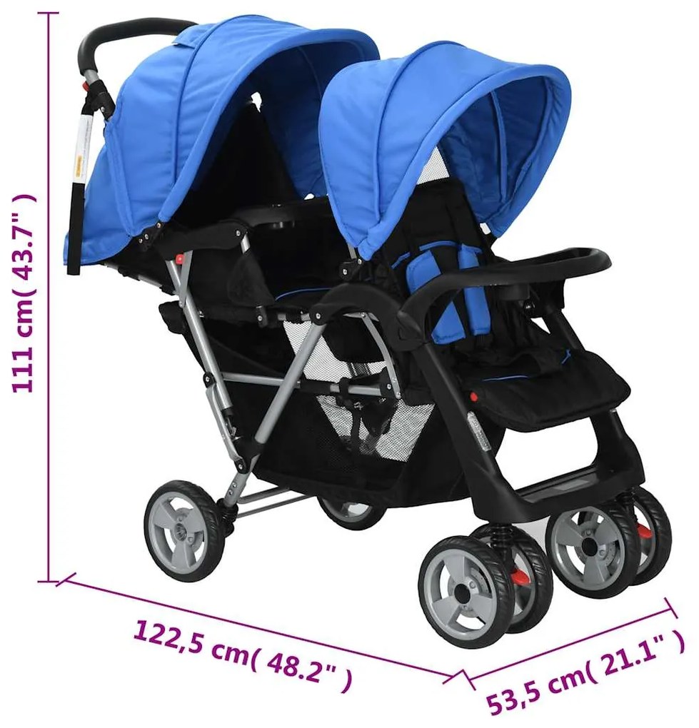 Súrodenecký kočík, oceľ, modro čierny