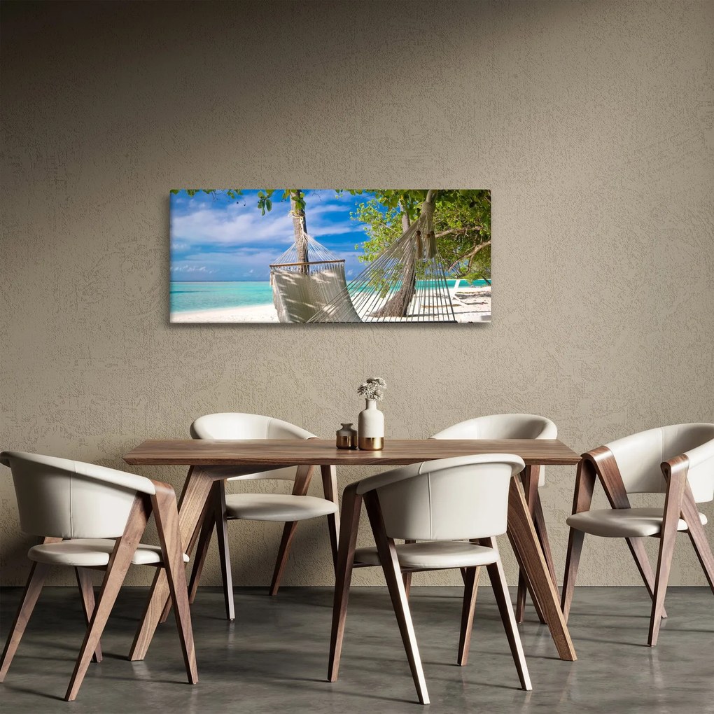 Obraz - Hojdacia sieť na pláži (120x50 cm)