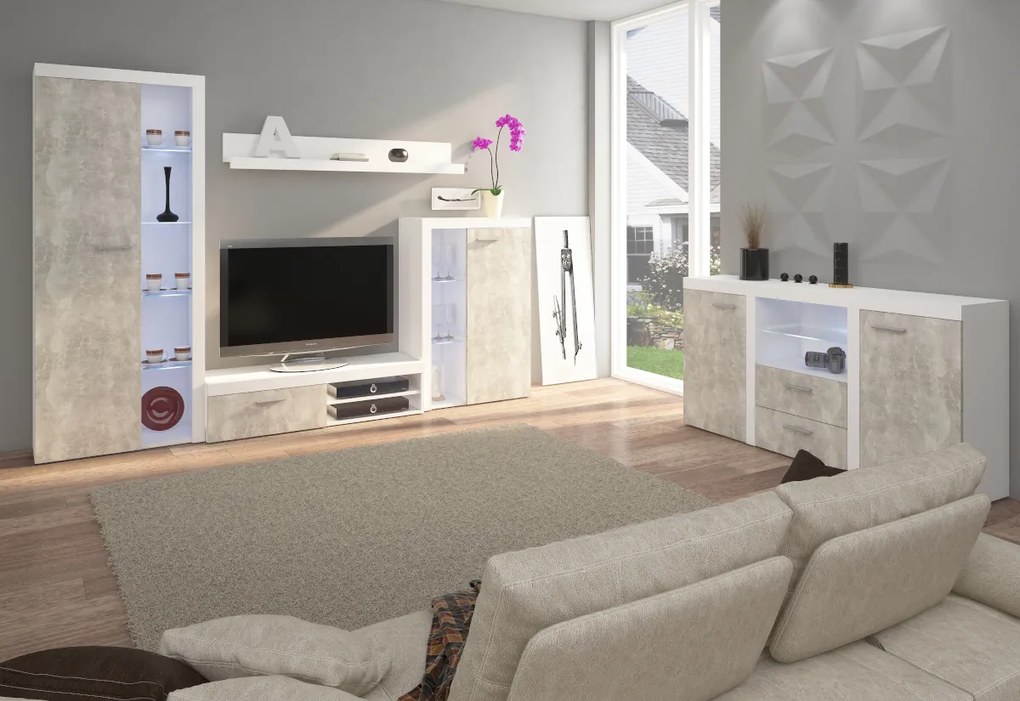 Obývacia stena KLOK, 270x190x40, old style/matera + LED osvetlenie