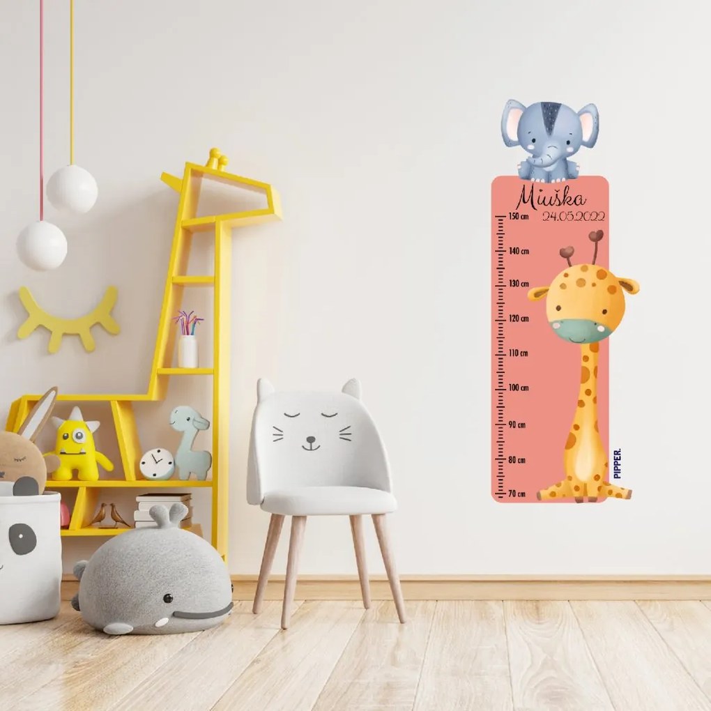 PIPPER. Textilná nálepka na stenu "Detský meter s menom - Safari 2"