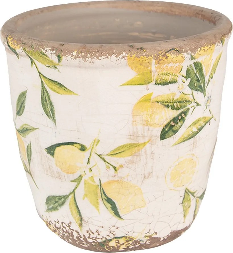 Béžový keramický obal na kvetináč s citrónmi Lemonio XS - Ø 11*10 cm