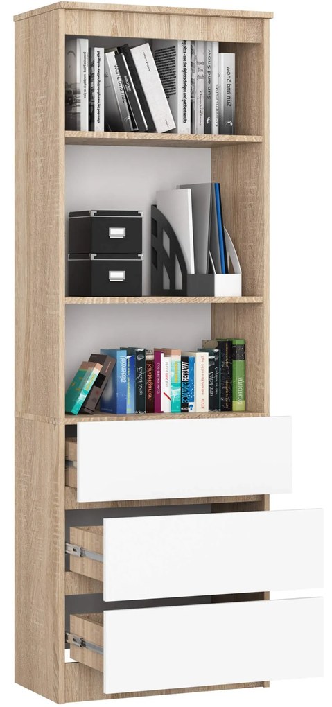 Kancelársky regál Rexa 60 cm 3 zásuvky a 2 police dub sonoma/biely