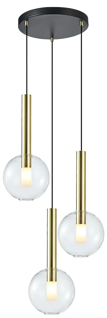 Závesné svietidlo Niko, 3x transparentné sklenené tienidlo, g/b, o
