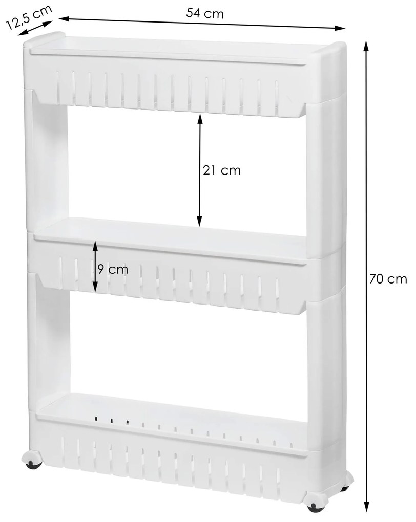PreHouse Mobilná kúpeľňová skrinka na kolieskach 3 úrovne - biela