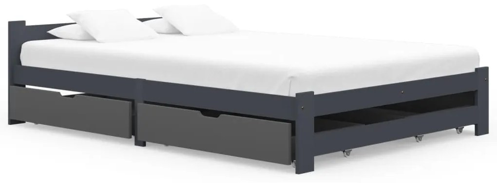 vidaXL Posteľný rám z borovice so 4 zásuvkami tmavosivý 140x200 cm