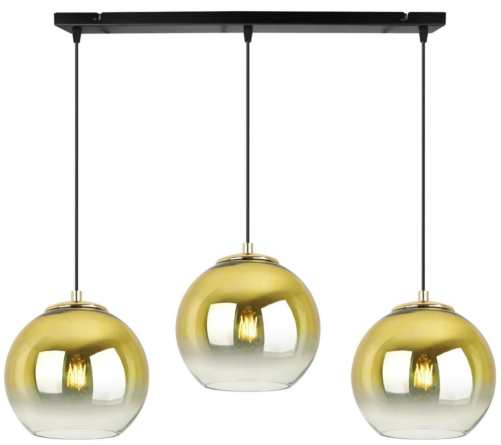 Závesné svietidlo Bergen Gold, 3x zlaté/transparentné sklenené tienidlo (fi 15cm)