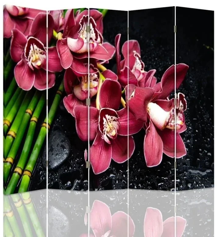 Gario Paraván Orchidea s bambusom Rozmery: 180 x 170 cm, Prevedenie: Otočný paraván 360°