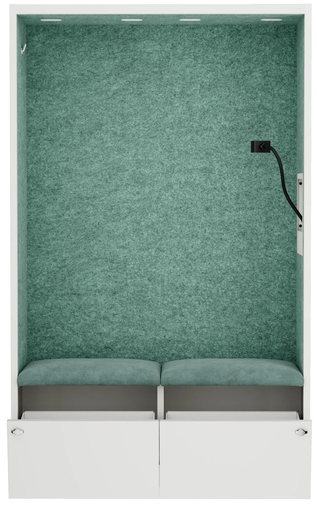 Akustická kabína SALLY MentalBox 1150 mm – biely korpus, zelené sedadlo