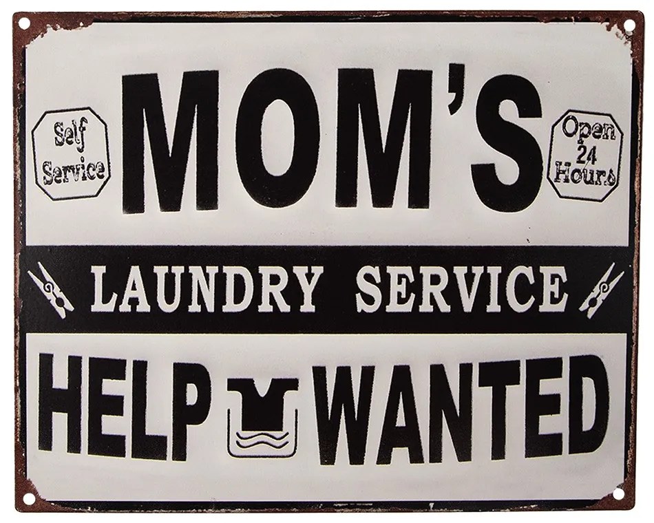 Bielo-čierna antik nástenná kovová ceduľa Momś Laundry Service - 25*1*20 cm