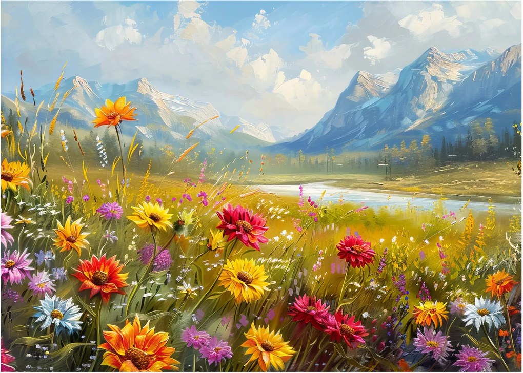 Sklenený obraz - Maľovaná krajina (70x50 cm)