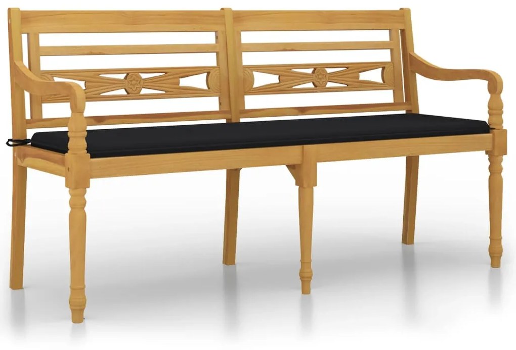 vidaXL Lavička Batavia s čiernou podložkou 150 cm tíkový masív