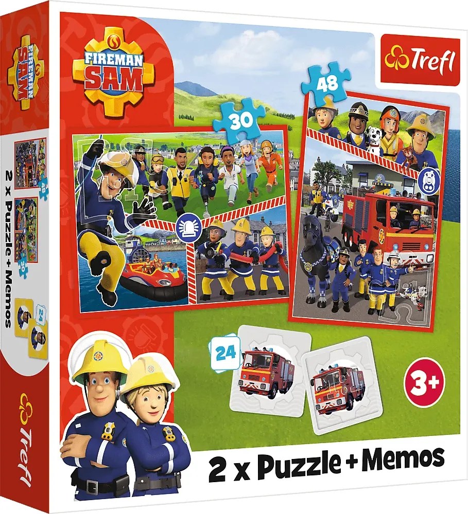 TREFL Sada 3v1 Požiarnik Sam (2x puzzle + pexeso)