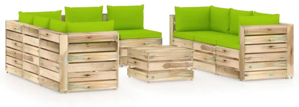 9-dielna záhradná sedacia súprava s podložkami zelené impregnované drevo