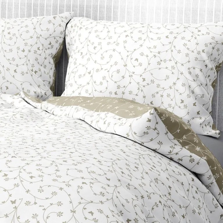 Goldea bavlnené posteľné obliečky - vzor 776 kvietky a motýle na zlatisto béžovom 240 x 200 a 2ks 70 x 90 cm