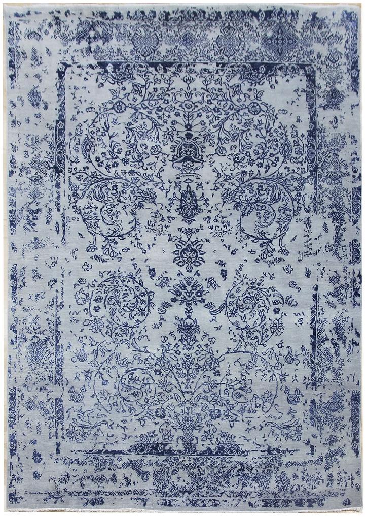 Diamond Carpets koberce Ručne viazaný kusový koberec Diamond DC-JK ROUND Silver / peacock blue - 275x365 cm
