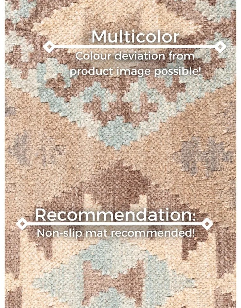 Svetlomodrý/béžový obojstranný ručne tkaný vlnený behúň 60x190 cm Kamal Dune – Nouristan