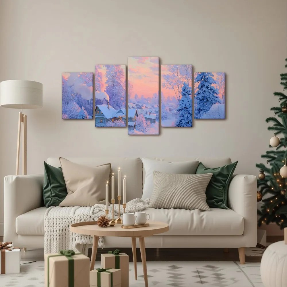 5-dielny obraz zimná rozprávka v horskej dedine