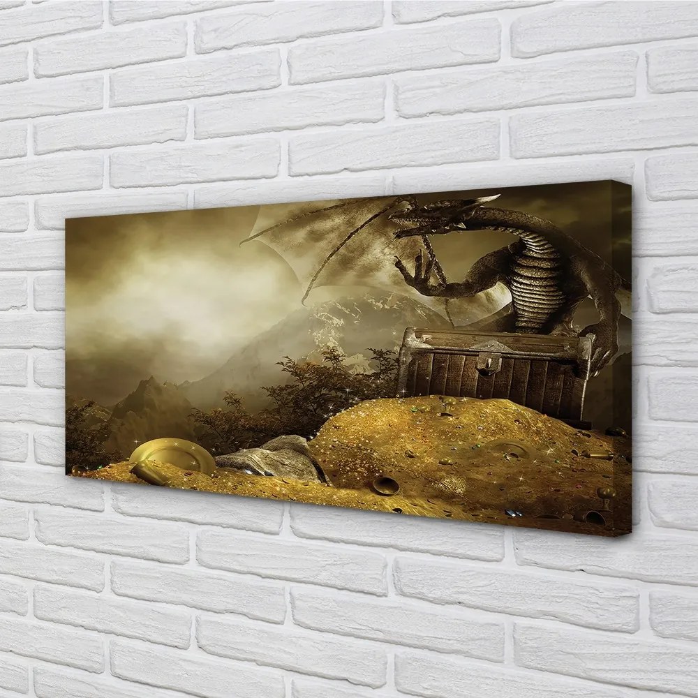 Obraz canvas Dragon horské mraky zlato 125x50 cm