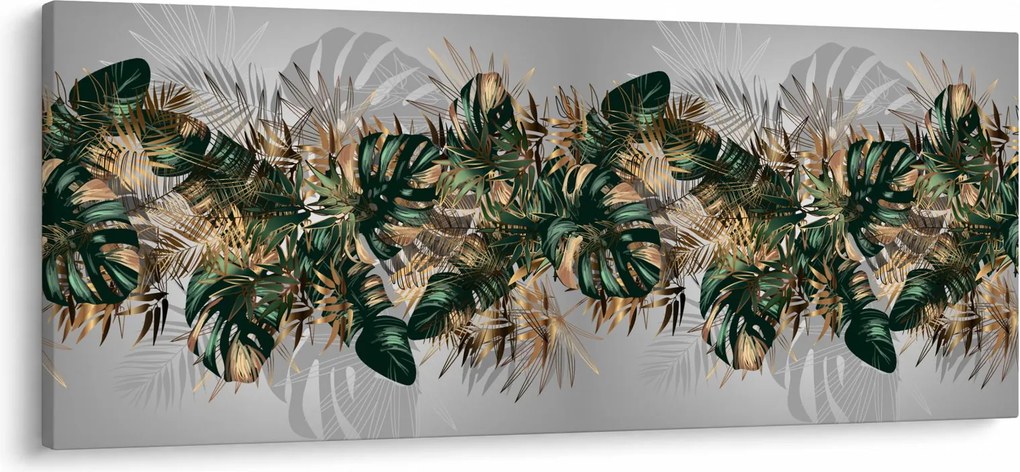 Obraz - Zlato-zelené tropické listy (120x50 cm)