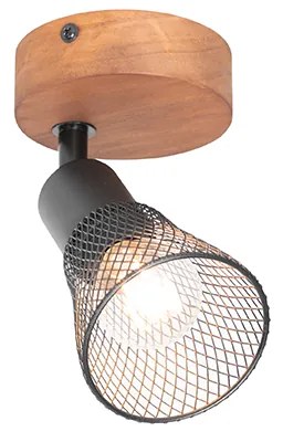 Priemyselné bodové svetlo čierne s drevom - Kristina