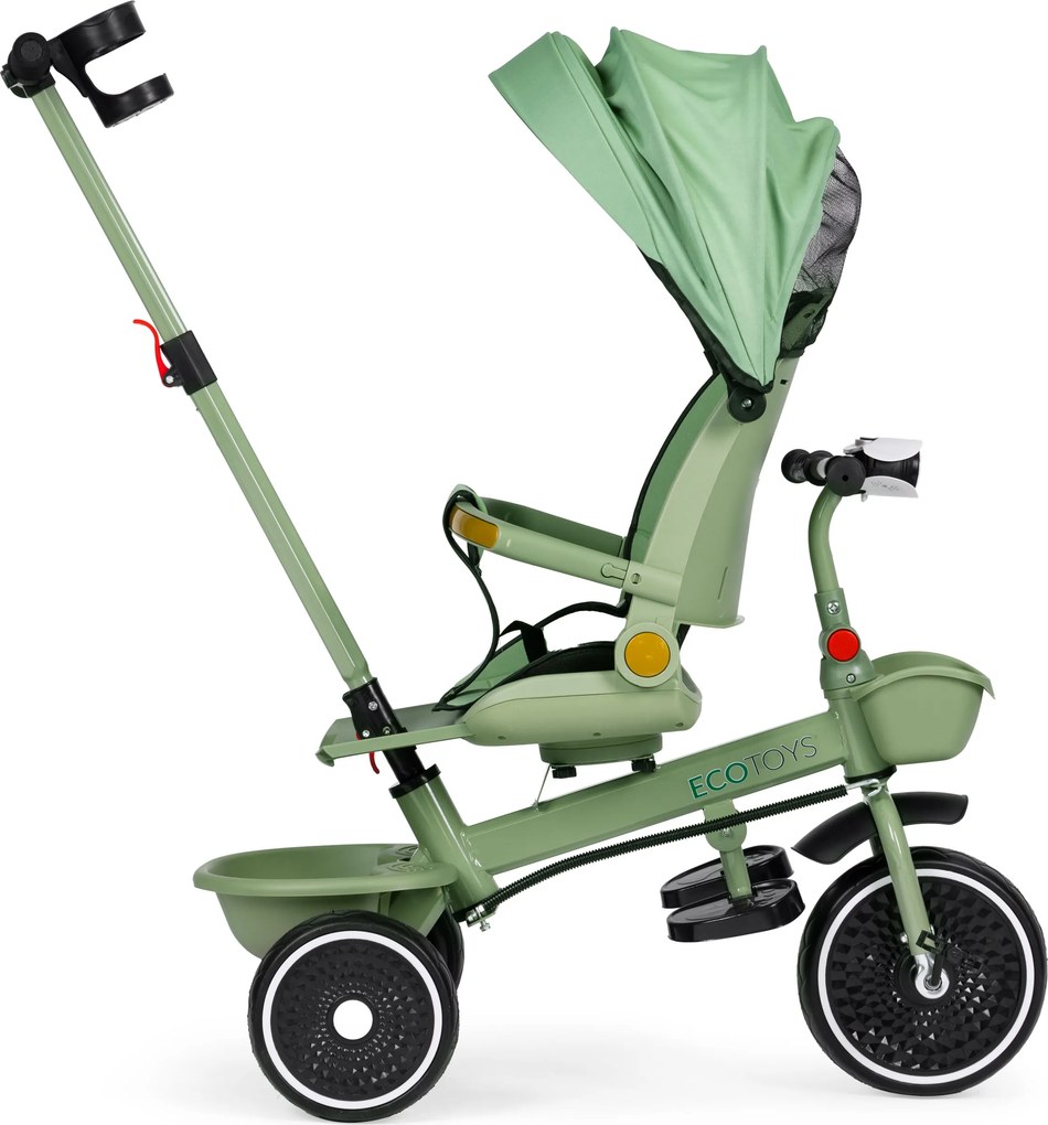 ECOTOYS multifunkčná detská trojkolka 6 mesiacov–6 rokov, otočné sedadlo 360°, zelená