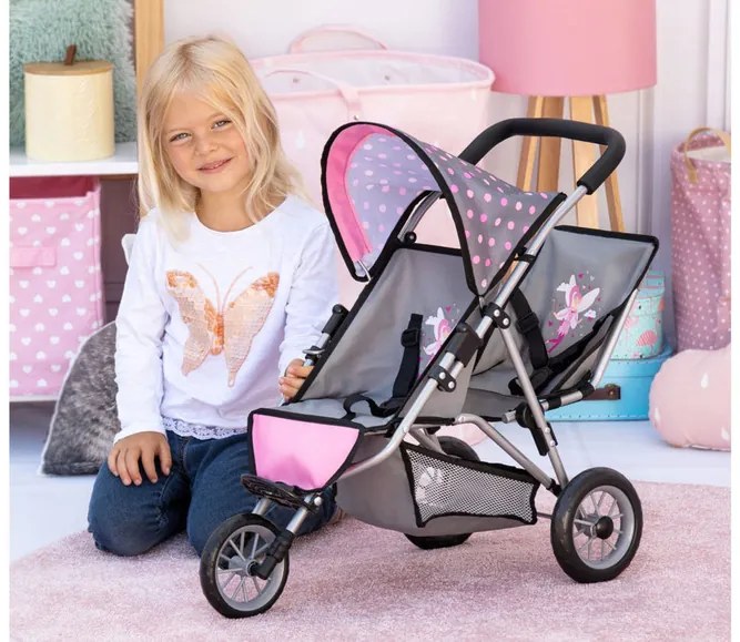 Bayer Design Kočík pre bábiky dvojičky Duo (sivá/bodky)  (100355100)