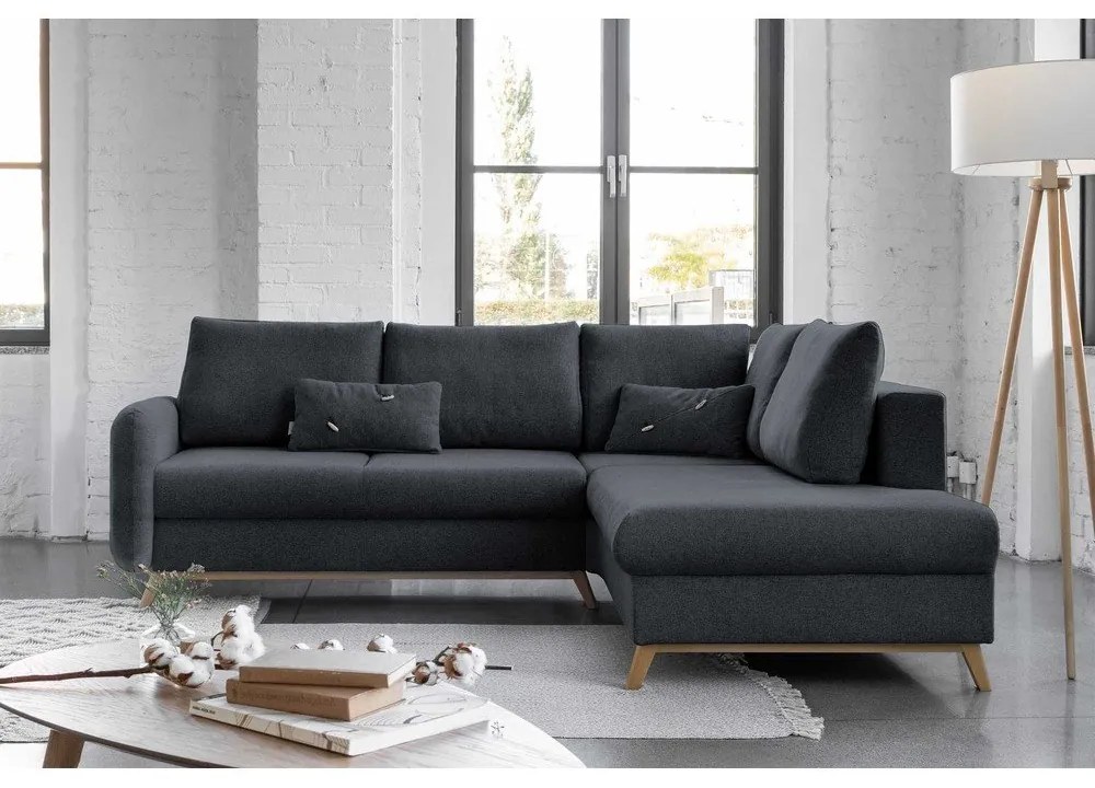 Tmavosivá rozkladacia rohová pohovka Miuform Scandic Lagom L, pravý roh