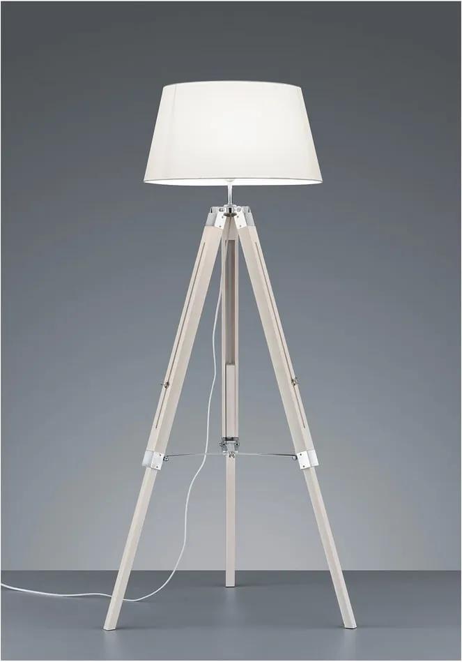 Biela stojacia lampa z prírodného dreva a tkaniny Trio Tripod, výška 143 cm