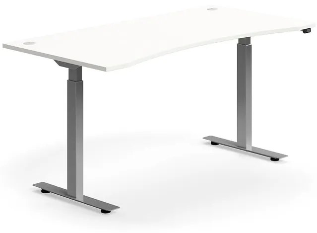 Výškovo nastaviteľný stôl FLEXUS, s výrezom, 1600x800 mm, strieborný rám, biela