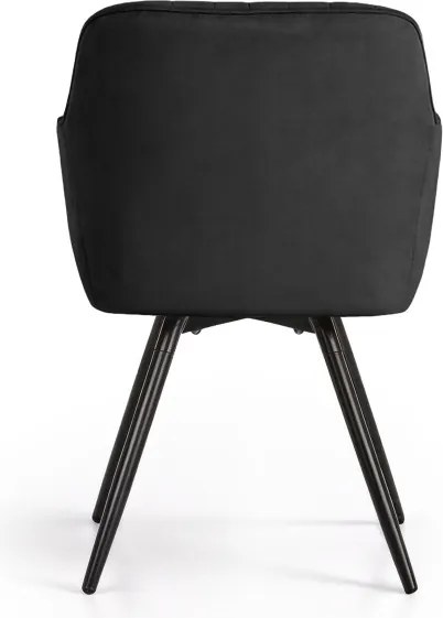 Sada štyroch otočných jedálenských stoličiek TURNO zamatové, čierne / čierne nohy (4 ks)