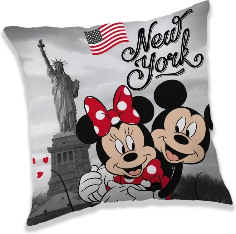 JERRY FABRICS Vankúšik Mickey a Minnie New York Polyester 40/40 cm