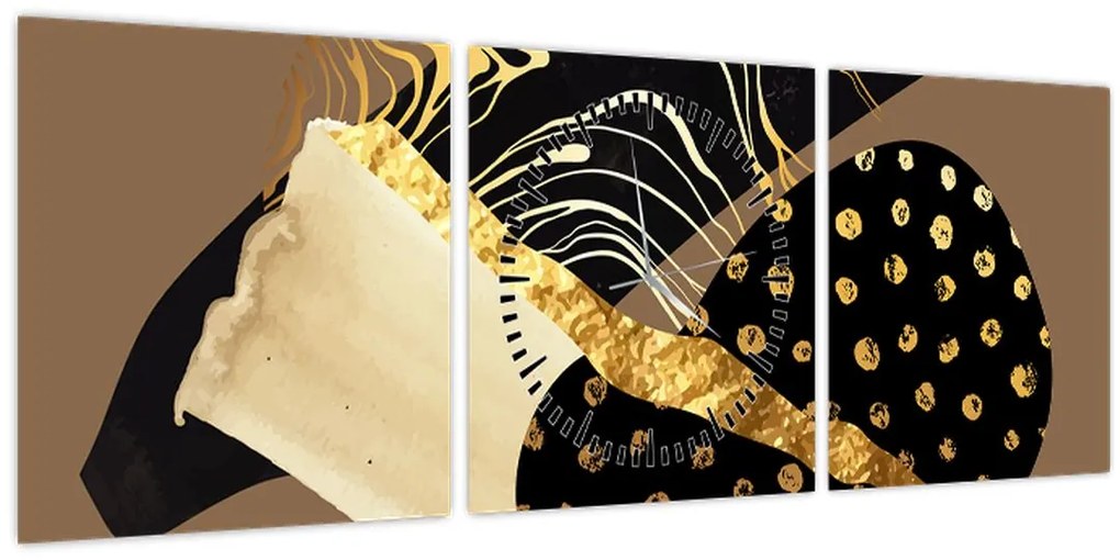 Obraz - Abstrakcia golden brown N⁰1 (s hodinami) (90x30 cm)