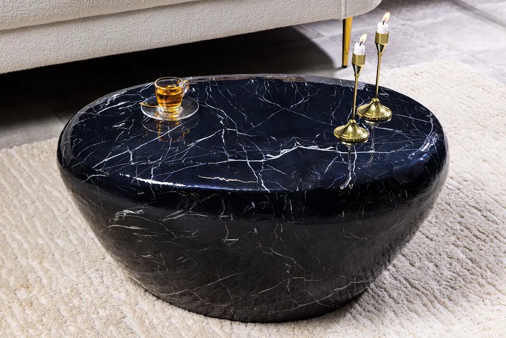 Konferenčný stolík STONE 75 cm mramorový vzhľad čierny