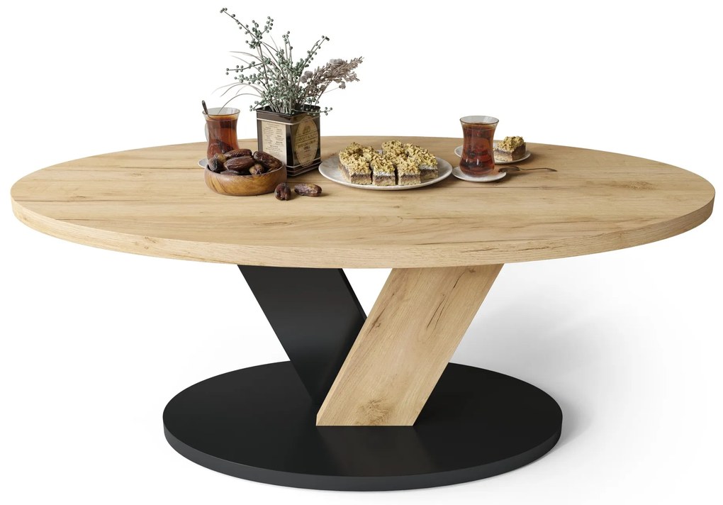 LOVA Craft Zlatý dub/Čierny - OVÁLNY KONFERENČNÝ STOLÍK 110 × 60 cm MODERNÝ KÁVOVÝ STOLÍK