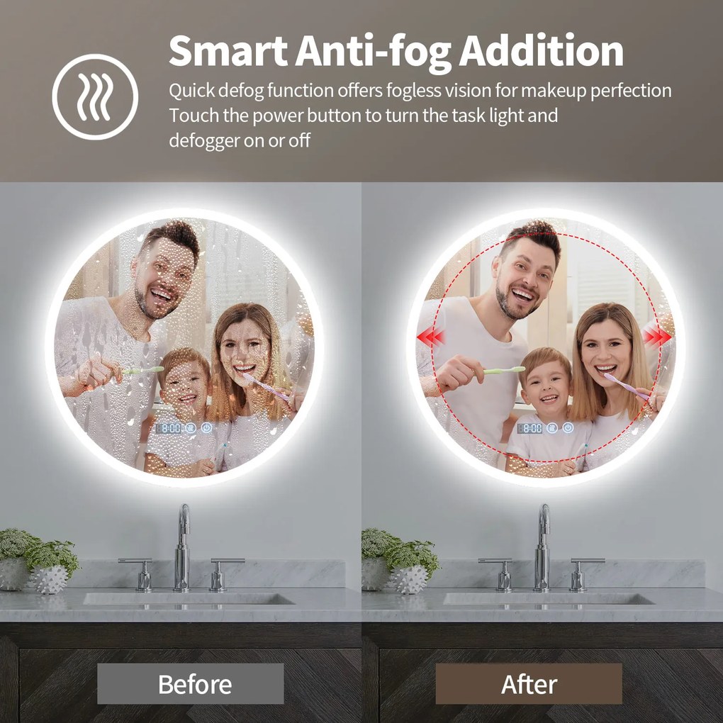 Erga Deam, okrúhle LED zrkadlo 60cm, 3 farby svetla, predné osvetlenie, vyhrievacia podložka proti zapareniu, ERG-V01-Deam-6060-CL