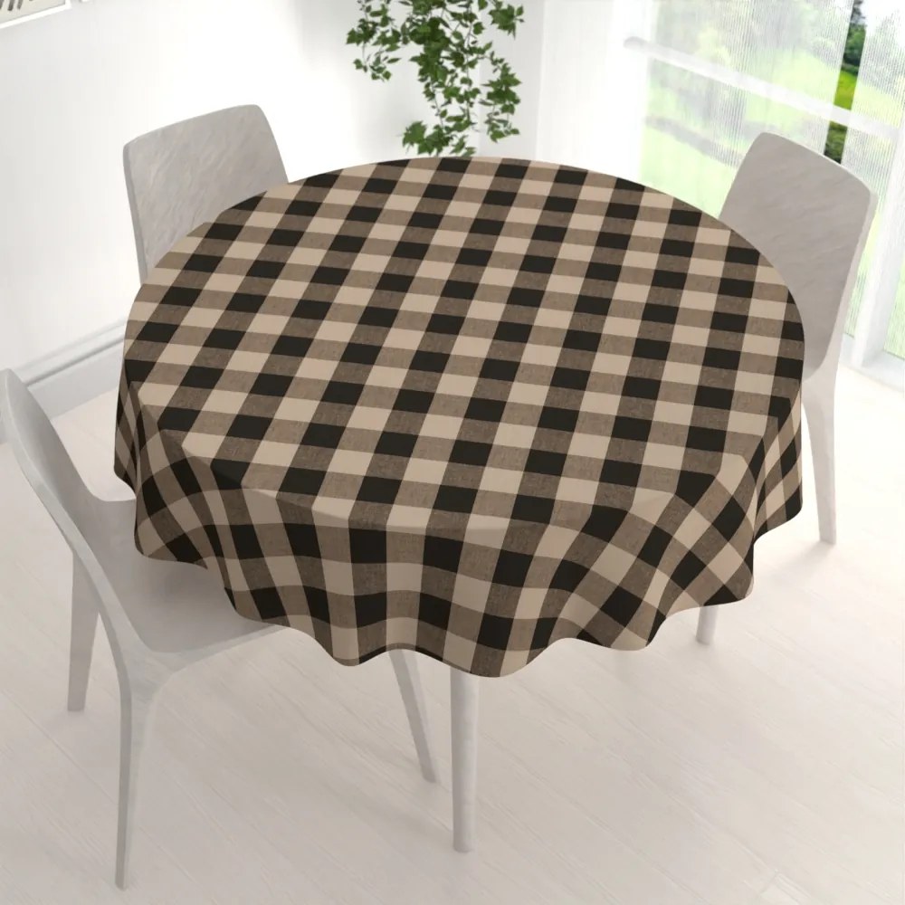Biante Bavlnený okrúhly obrus Olivia OL-017 Hnedo-béžová kocka veľká Ø 120 cm