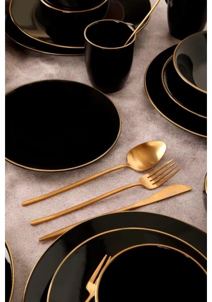 Jedálenská súprava 30 ks čierna/zlatá/kamenina