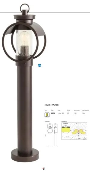 Redo 9573 - Vonkajšia lampa COMPASS 1xE27/42W/230V IP33
