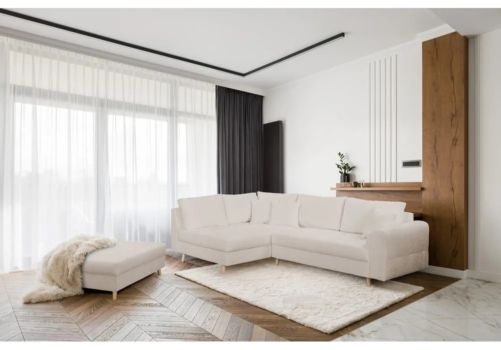 Béžový taburet z textílie buklé Ariella – Ropez