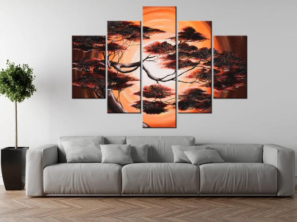 Gario Ručne maľovaný obraz Strom pri západe slnka - 5 dielny Rozmery: 150 x 105 cm