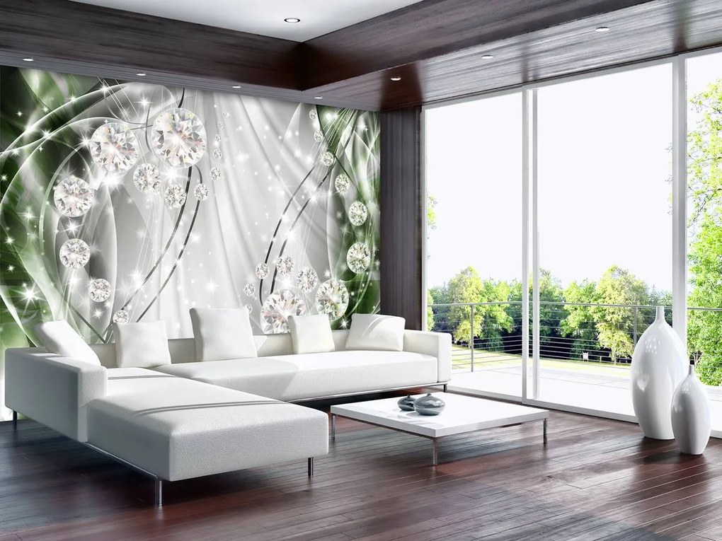 Fototapeta - Abstraktné, diamanty, striebro a smaragd (152,5x104 cm)