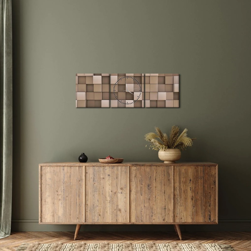 Obraz - Béžové kocky (s hodinami) (90x30 cm)
