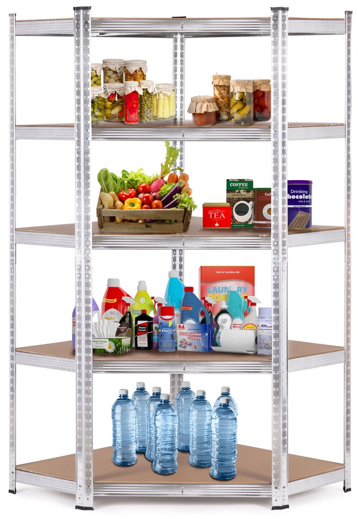 Rohový úložný regál 180x90x40 cm, 5 políc, nosnosť 875 kg, ModernHome