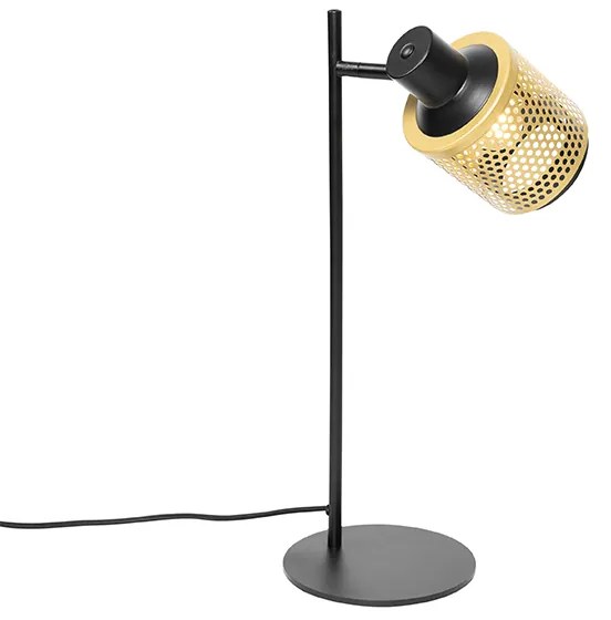 Priemyselná stolná lampa čierna so zlatom - Kayden